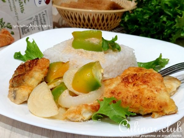 Рис Кубань и хек в сметанно-горчичном соусе с овощами за 25 минут