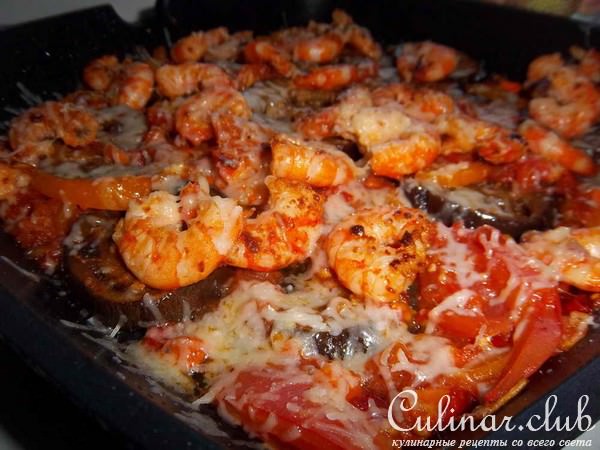 Креветки с овощами гриль