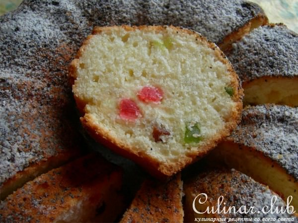 Творожно-сметанный кекс с изюмом и цукатами