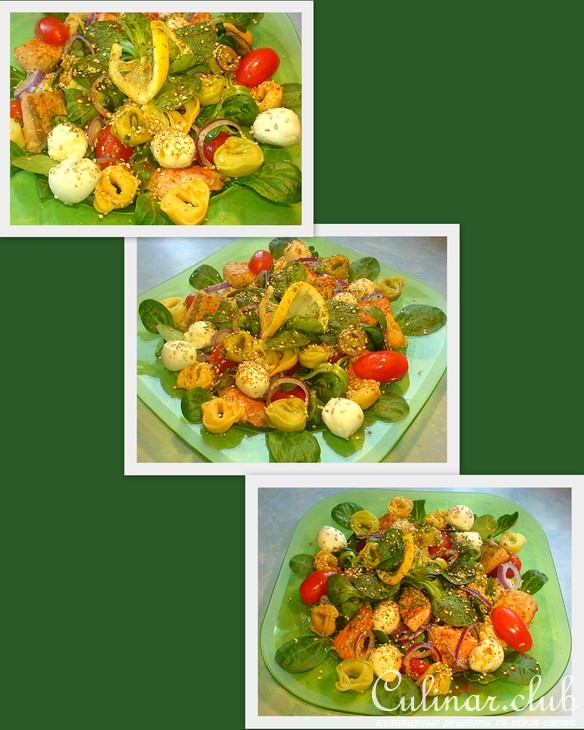 Салат с тортеллини и рыбой (сытно, почти как обед)