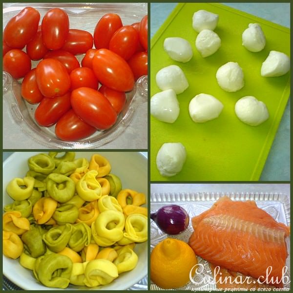 Салат с тортеллини и рыбой (сытно, почти как обед)
