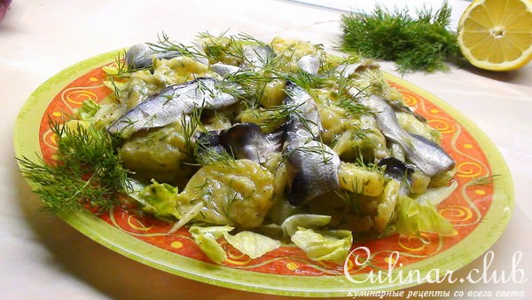 Картофельный салат с горчичной заправкой и килечкой!