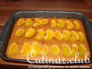    (Blechkuchen mit Pfirsichen)
