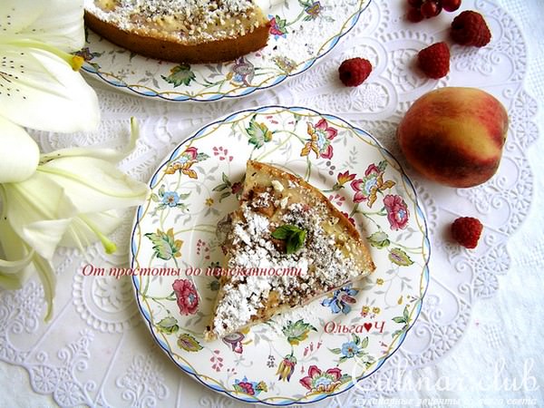 Нежнейший пирог с персиком и малиной