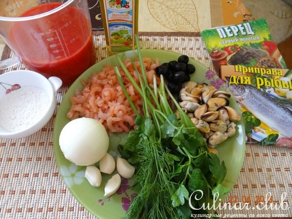 Паста из мяса мидий и креветок в мультиварке