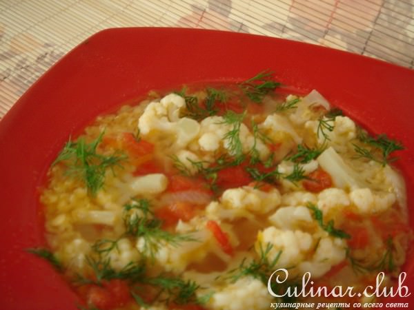 Суп из красной чечевицы с цветной капустой ( постный)