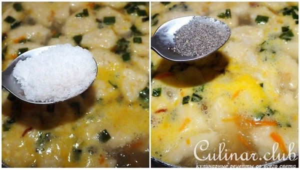 Супчик с сосисками и сырными клецками