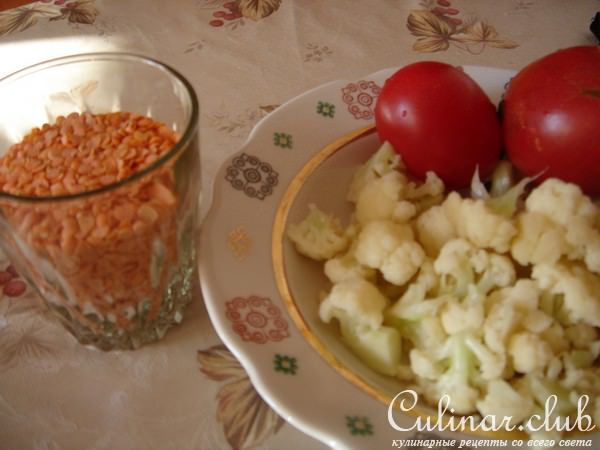 Суп из красной чечевицы с цветной капустой ( постный)
