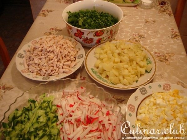 Окрошка на кефире с курицей и шпинатом