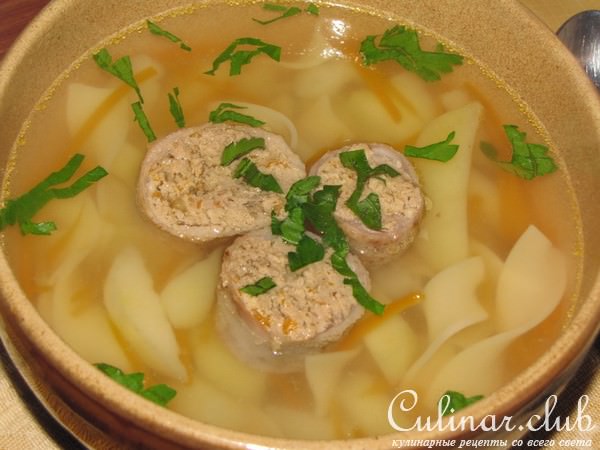 Суп-лапша с фаршированными куриными шейками