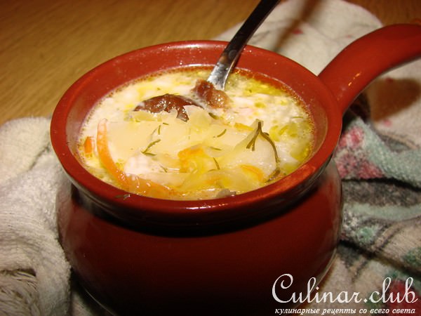 Щи из кислой капусты с потрошками.