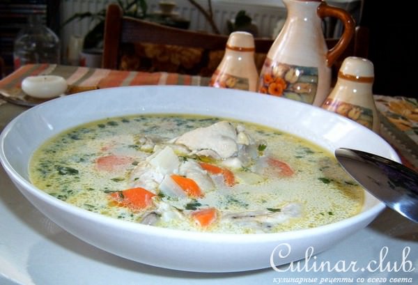 Спаржевый-куриный суп со сливками и галушками