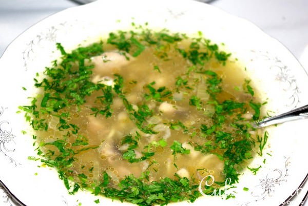 Куриный суп-лапша с потрохами, грудкой и грибами