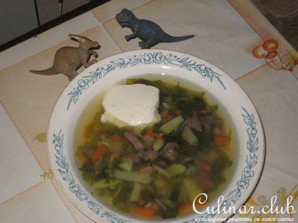 Салатный суп с солеными огурцами.