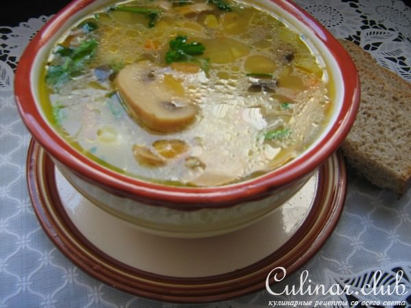 Постный супчик с пшеном и грибами.