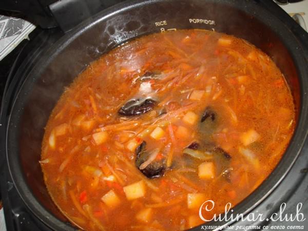 Постный борщ с грибами, черносливом и грибными ушками. Тест-драйв VITEK