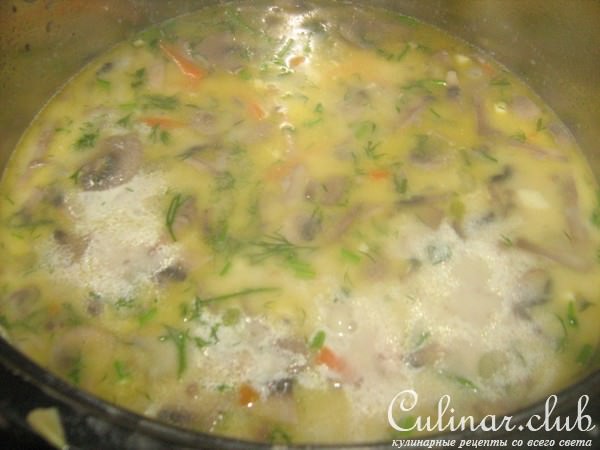 Сырный суп с шампиньонами.