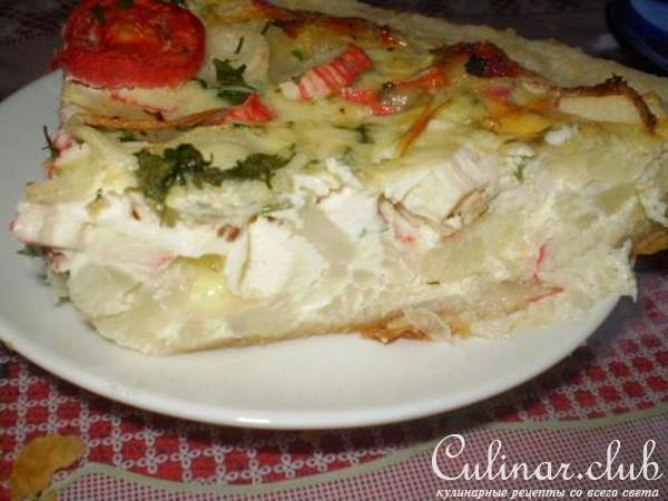 киш с крабовыми палочками и цветной капустой