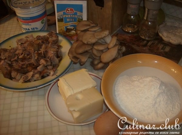 Открытый пирог с уткой и вешенками