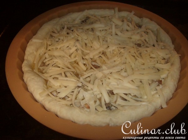 Открытый пирог с уткой и вешенками