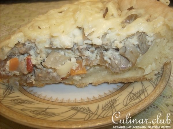Открытый пирог с уткой и вешенками
